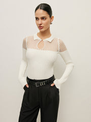 Ribbed Keyhole Collar Top Sweaters