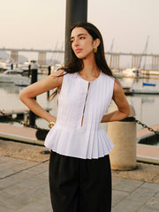 Cotton & Linen Pleated Back Tie Top Tank Tops & Camis
