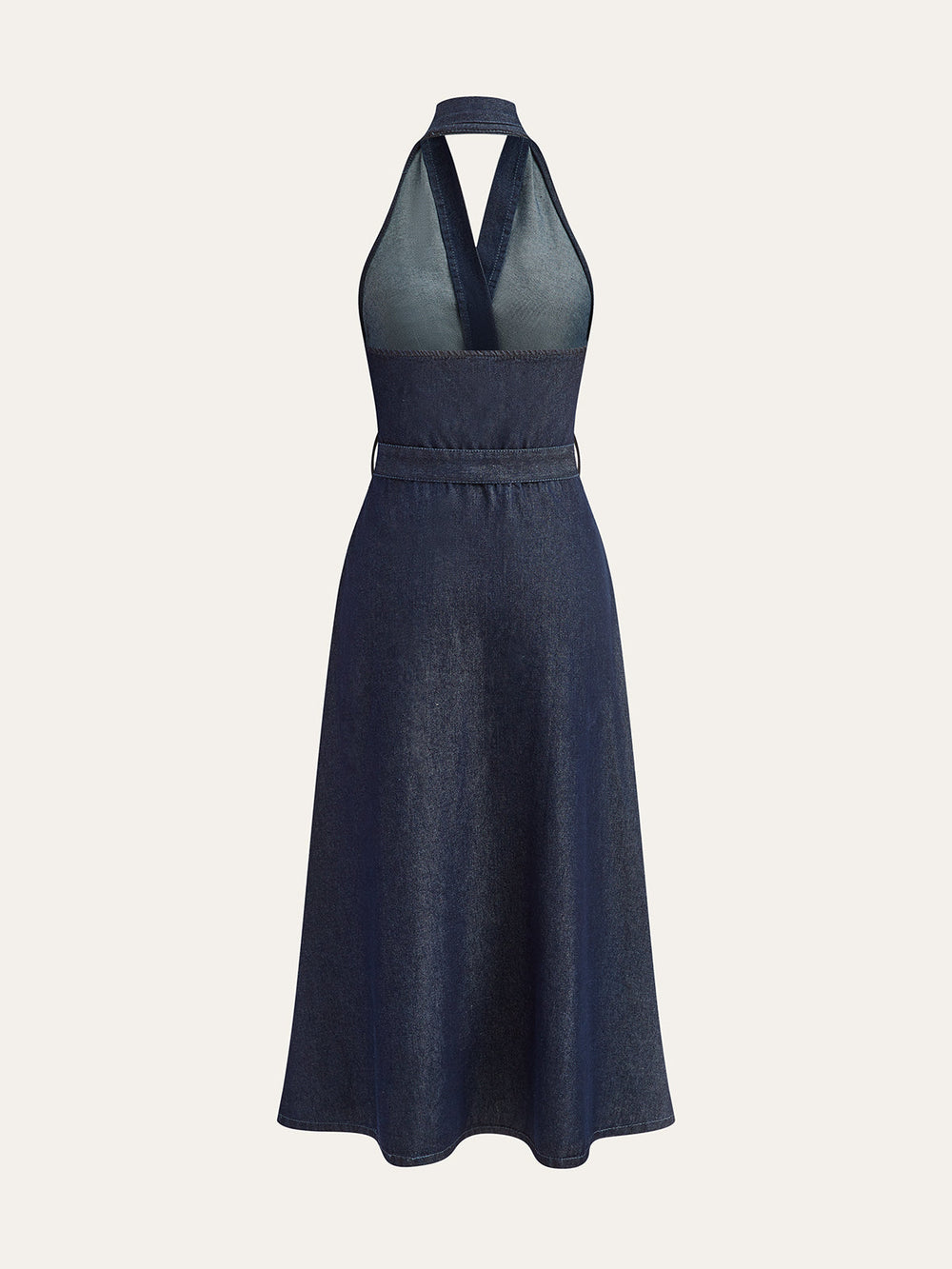 Denim Belted Halter Neck Midi Dress Denim Dresses