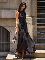 Ruffled Detail Ruched Front Maxi Dress Dresses