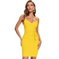 JuliaFashion - Spaghetti Strap Belt Sashes V-Neck Bodycon Dresses