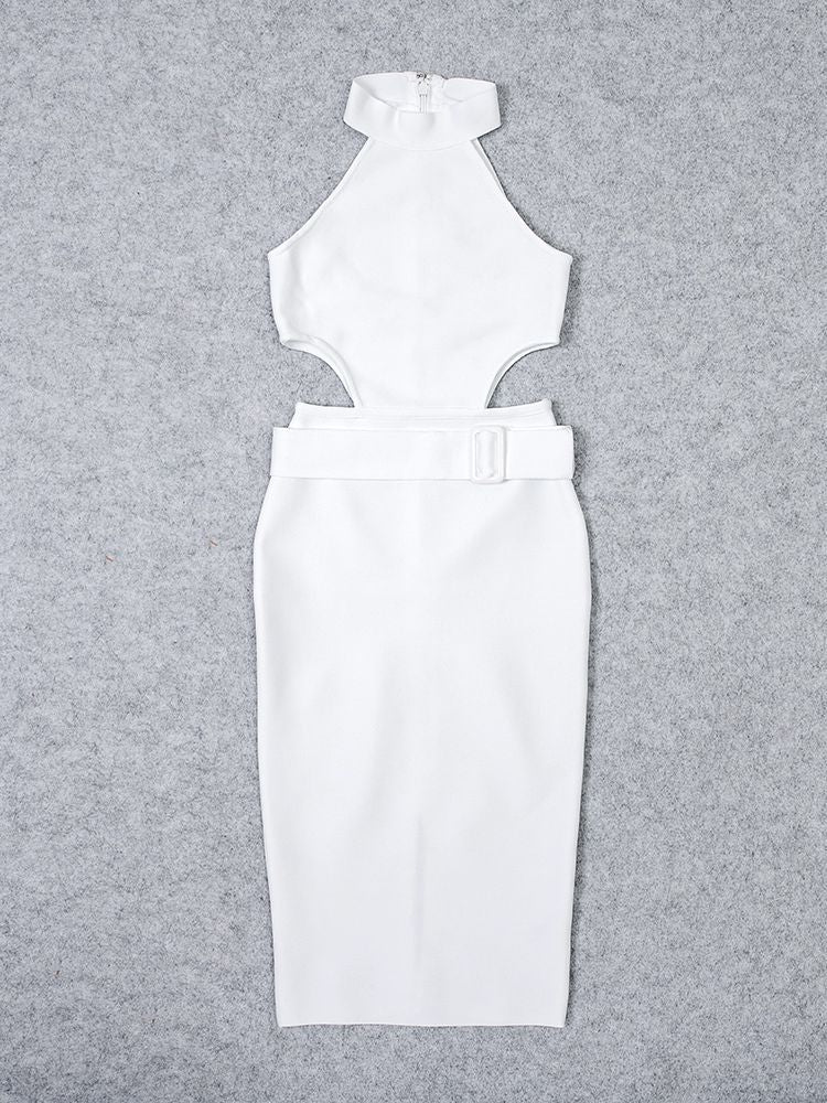 JuliaFashion-Hollow Out Bodycon Vestido Club Celebrity Party Halter Dresses