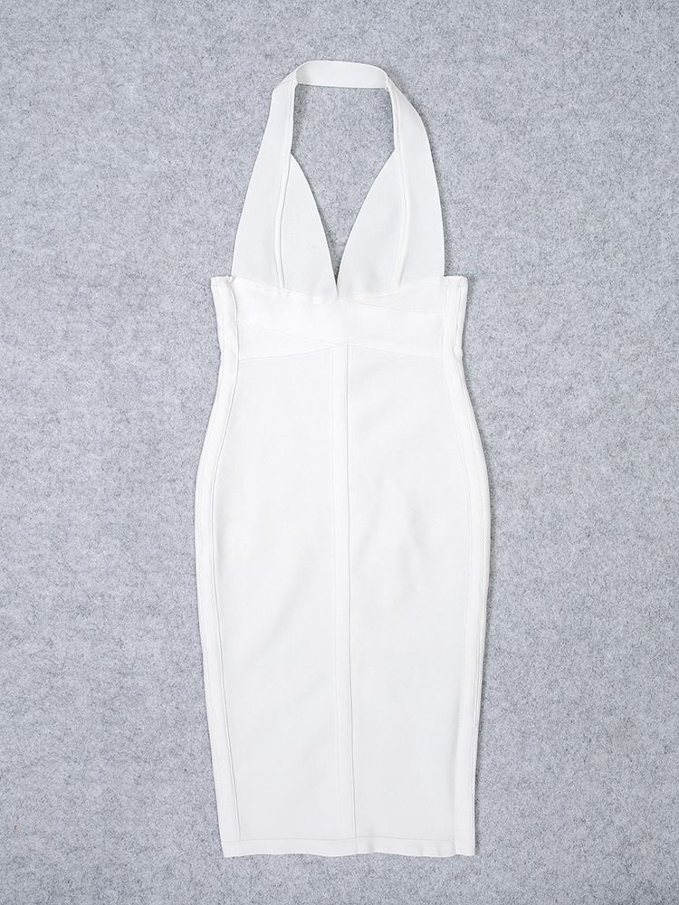 JuliaFashion - 2024 V-Neck Halter Bodycon Party Sexy Sheath Knee Length Dress