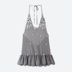 Backless Button Mini Dress