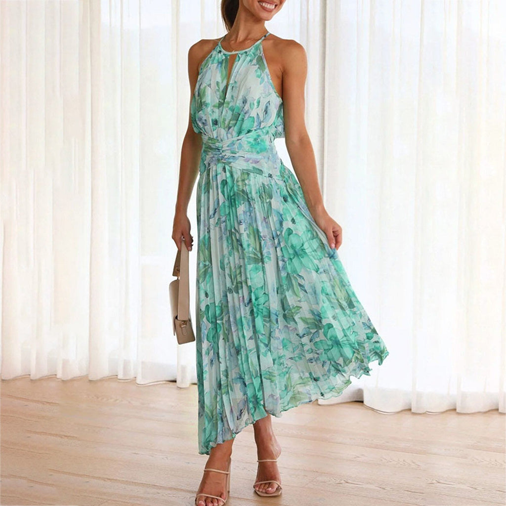 JuliaFashion - Sexy V-Neck Floral Backless Maxi Dress