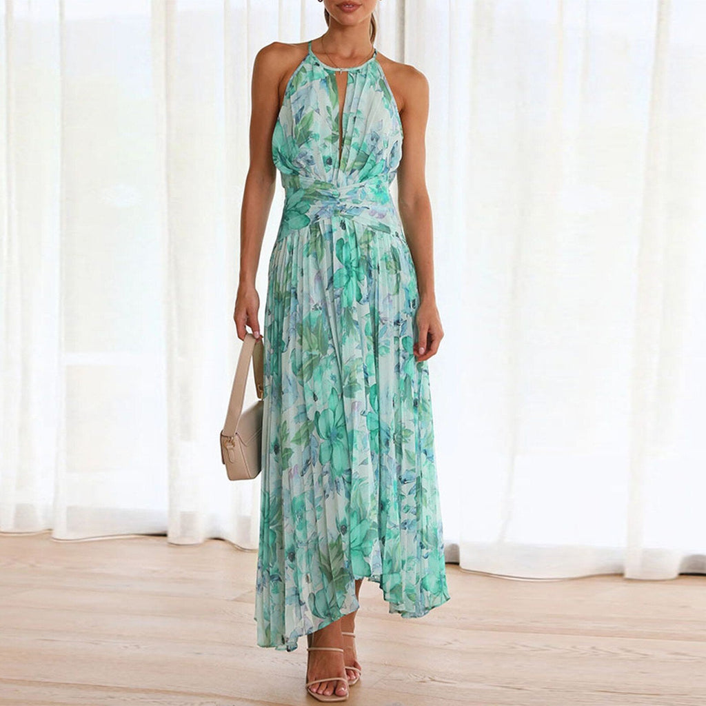 JuliaFashion - Sexy V-Neck Floral Backless Maxi Dress