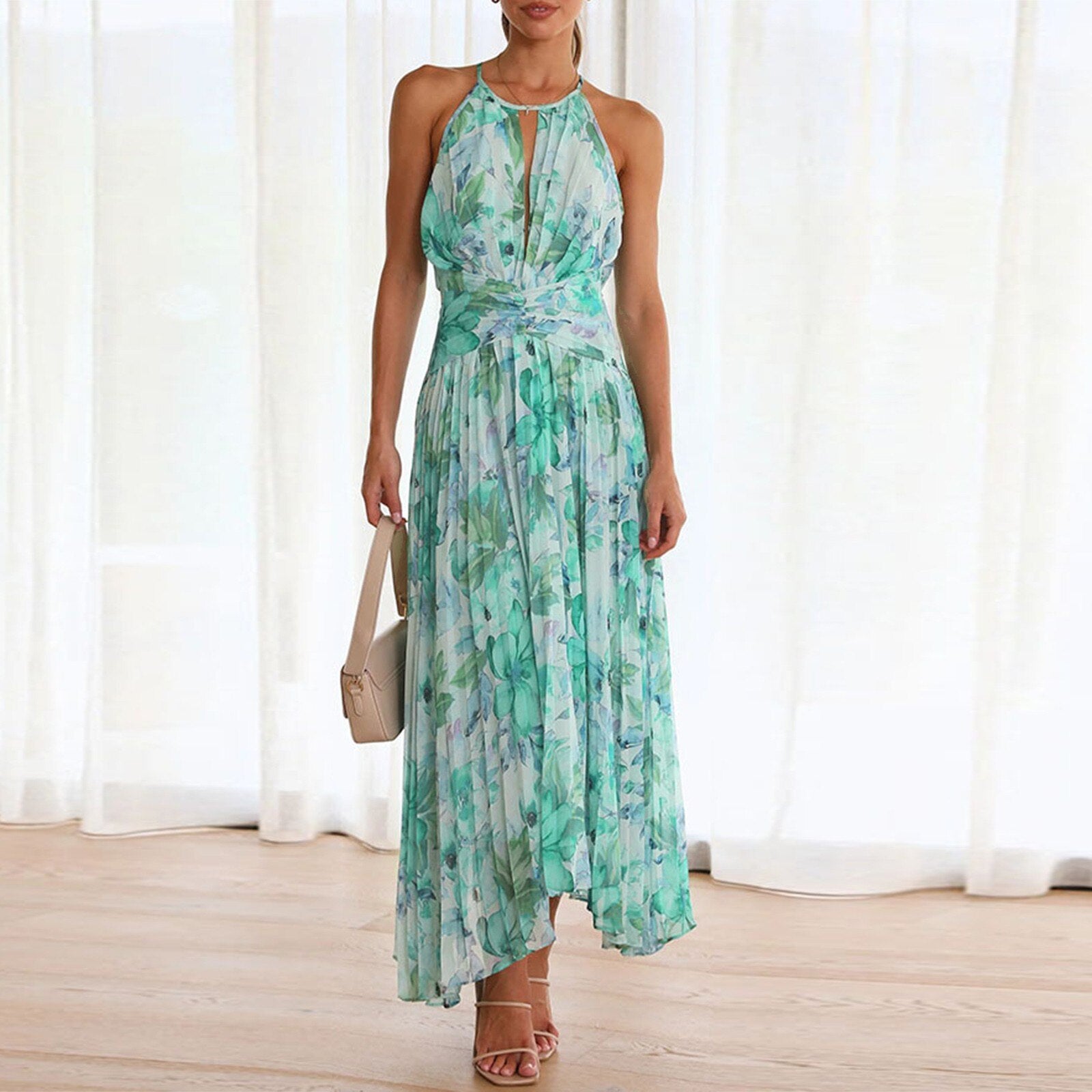 JuliaFashion - Sexy V-Neck Floral Backless Maxi Dress
