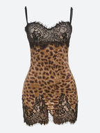 Baddie Leopard Lace Mini Dress