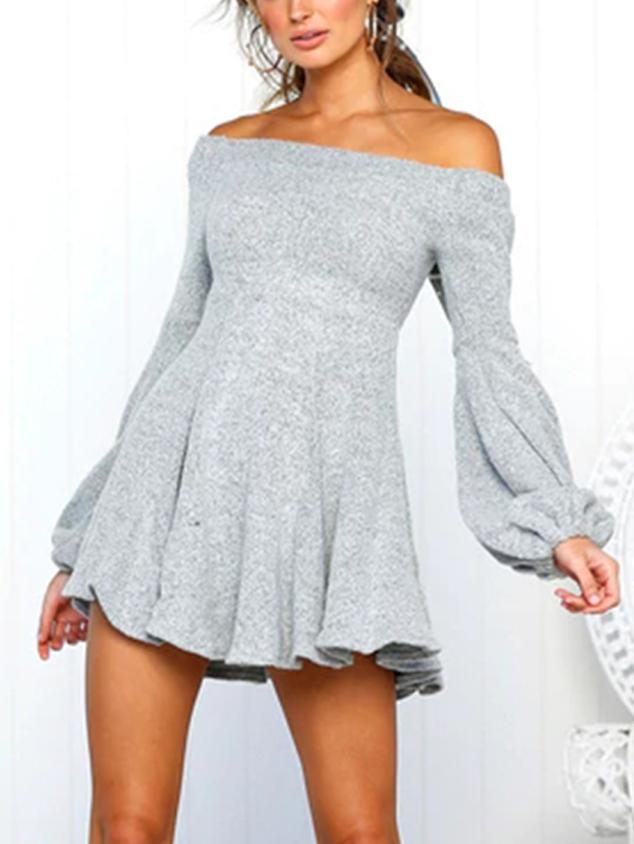 JuliaFashion - Puff Sleeve Off-Shoulder Mini Dress