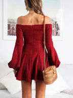 JuliaFashion - Puff Sleeve Off-Shoulder Mini Dress
