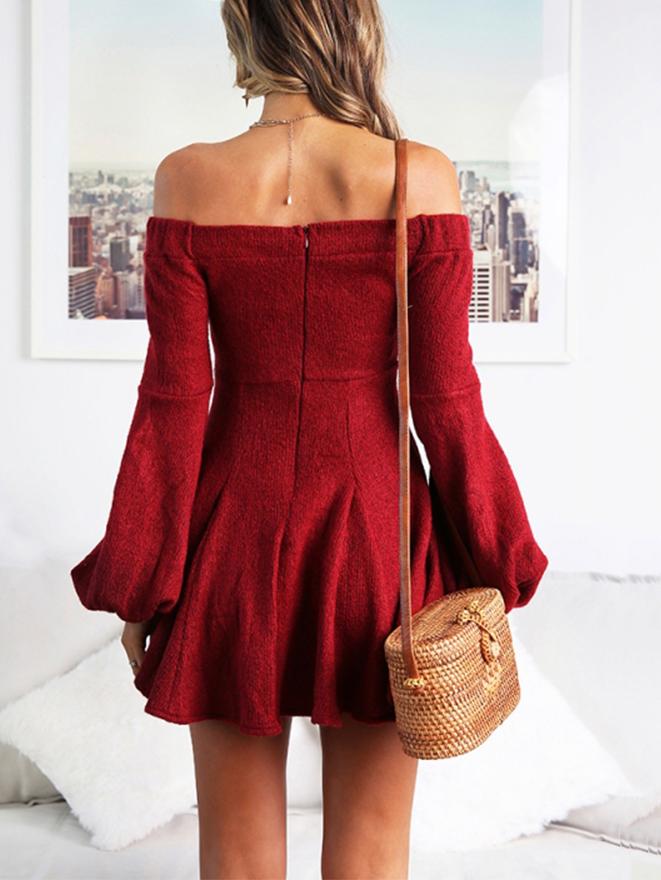 JuliaFashion - Puff Sleeve Off-Shoulder Mini Dress