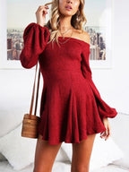 JuliaFashion - Puff Sleeve Off-Shoulder Mini Dress