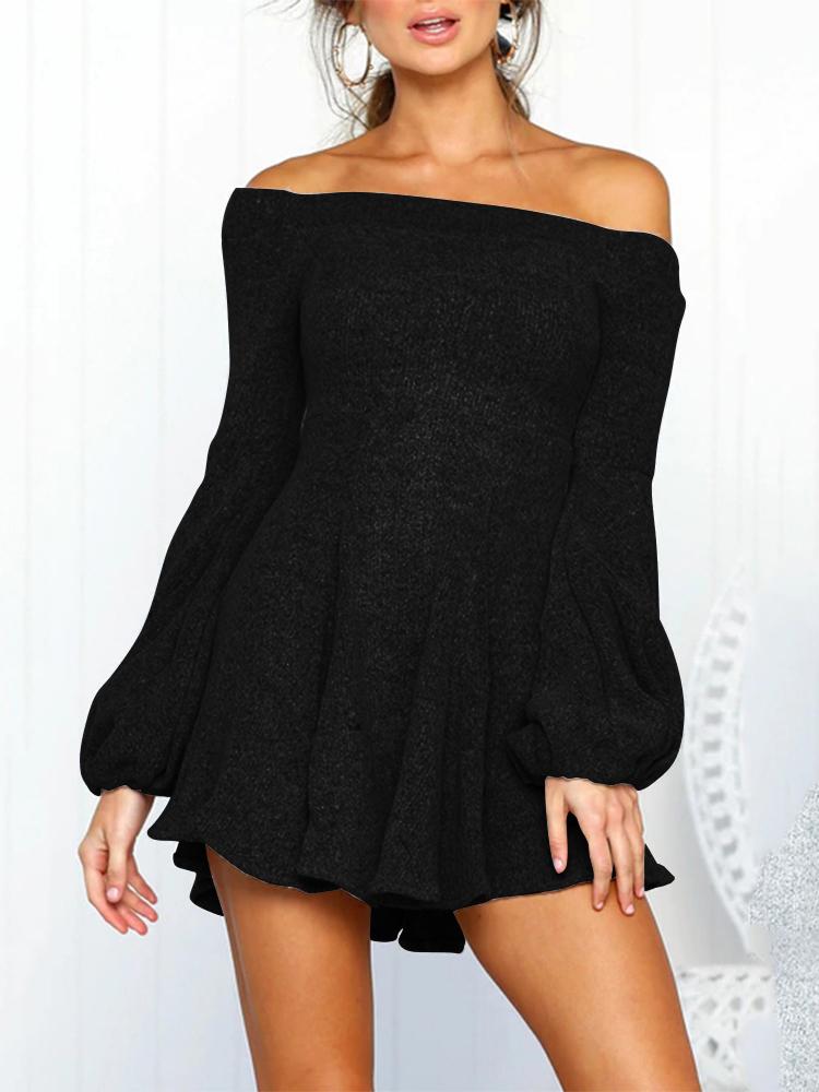 JuliaFashion - Puff Sleeve Off-Shoulder Mini Dress