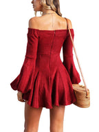 JuliaFashion - Puff Sleeve Off-Shoulder Mini Dress