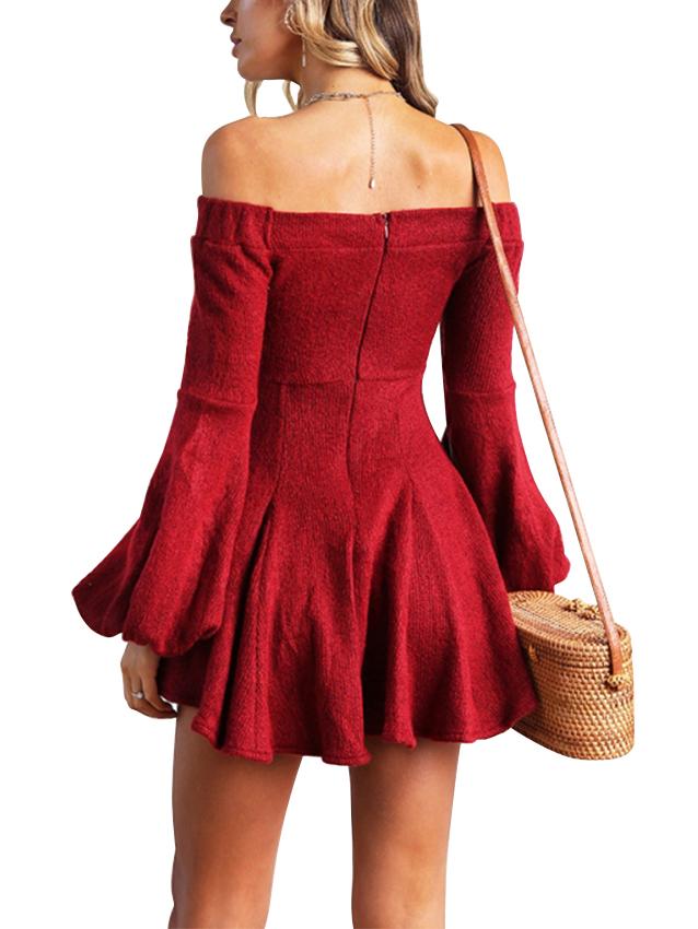 JuliaFashion - Puff Sleeve Off-Shoulder Mini Dress