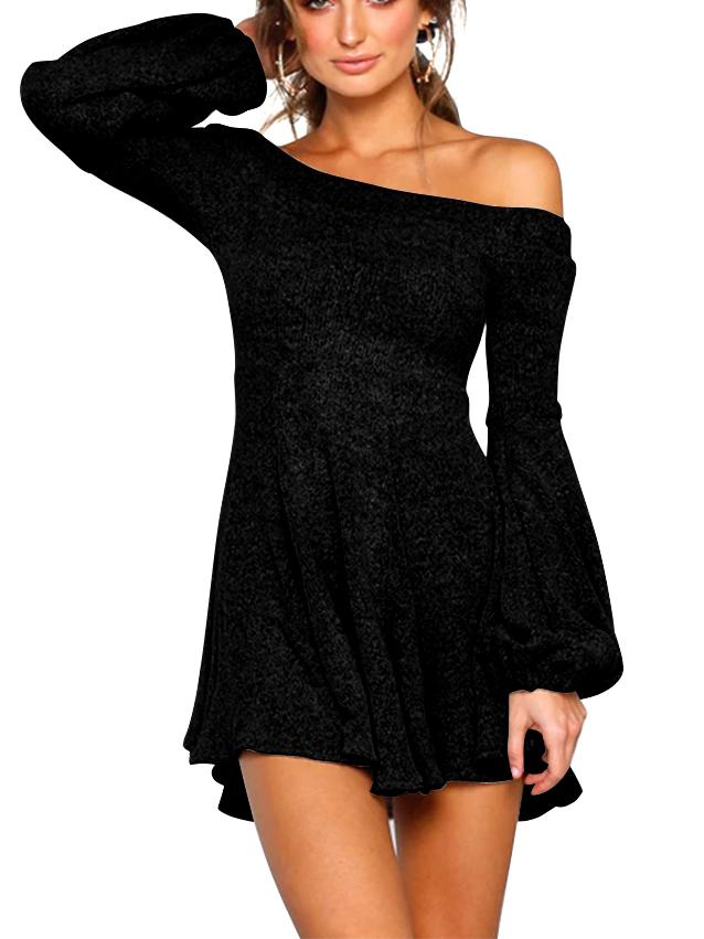 JuliaFashion - Puff Sleeve Off-Shoulder Mini Dress