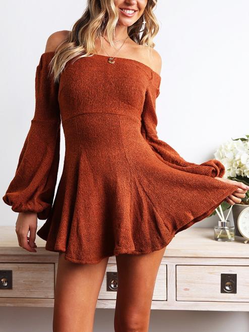 JuliaFashion - Puff Sleeve Off-Shoulder Mini Dress