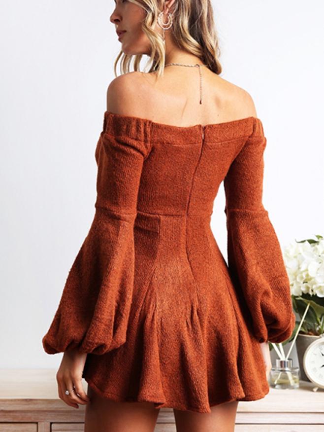 JuliaFashion - Puff Sleeve Off-Shoulder Mini Dress