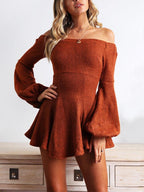 JuliaFashion - Puff Sleeve Off-Shoulder Mini Dress