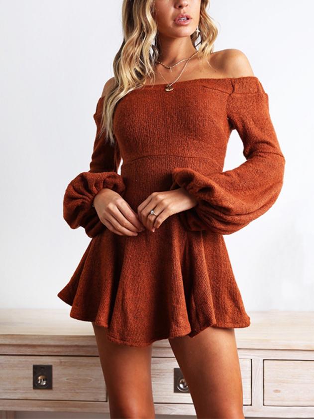 JuliaFashion - Puff Sleeve Off-Shoulder Mini Dress