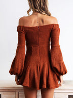 JuliaFashion - Puff Sleeve Off-Shoulder Mini Dress