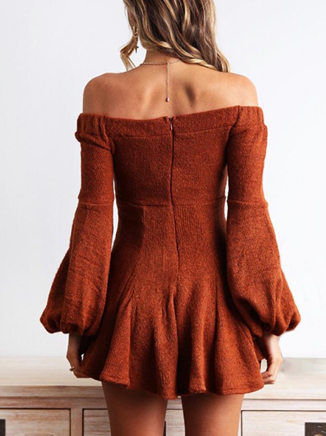JuliaFashion - Puff Sleeve Off-Shoulder Mini Dress