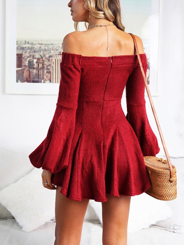 JuliaFashion - Puff Sleeve Off-Shoulder Mini Dress