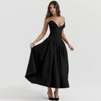 Black Plunge Corset Midi Dress