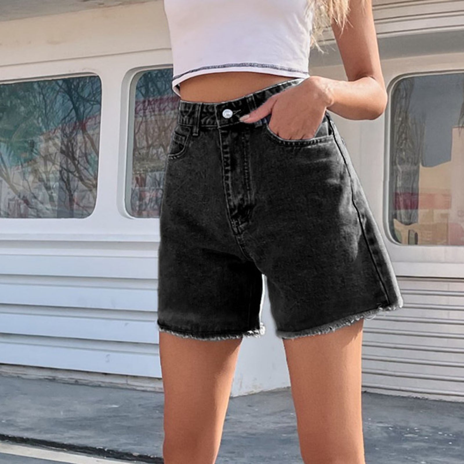 JuliaFashion-Chic High Waist Blue Denim Short