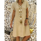 JuliaFashion-Summer Boho Cotton Linen V-Neck Dress