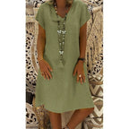 JuliaFashion-Summer Boho Cotton Linen V-Neck Dress