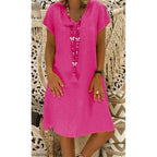 JuliaFashion-Summer Boho Cotton Linen V-Neck Dress