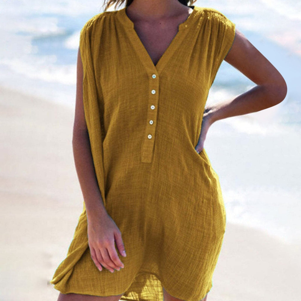 JuliaFashion - Sleeveless Plus Size Boho Beach Mini Dress