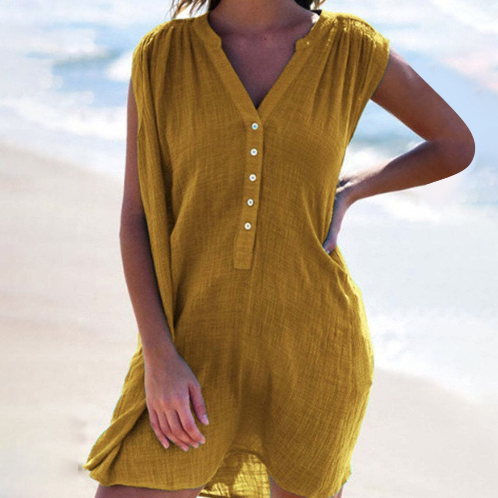 JuliaFashion - Sleeveless Plus Size Boho Beach Mini Dress