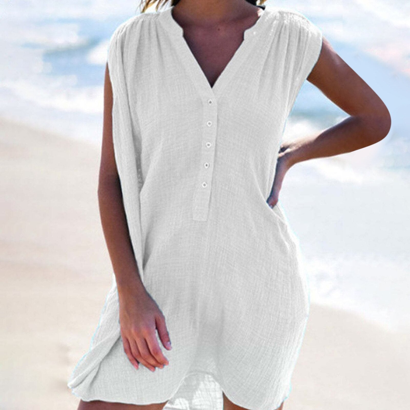 JuliaFashion - Sleeveless Plus Size Boho Beach Mini Dress