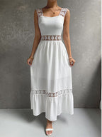 JuliaFashion - Square Collar Hollow Out Beach Boho Dress