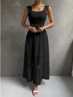 JuliaFashion - Square Collar Hollow Out Beach Boho Dress