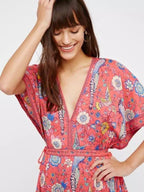 JuliaFashion-Boho Vibes Floral Print Plunging Neck Maxi Dress