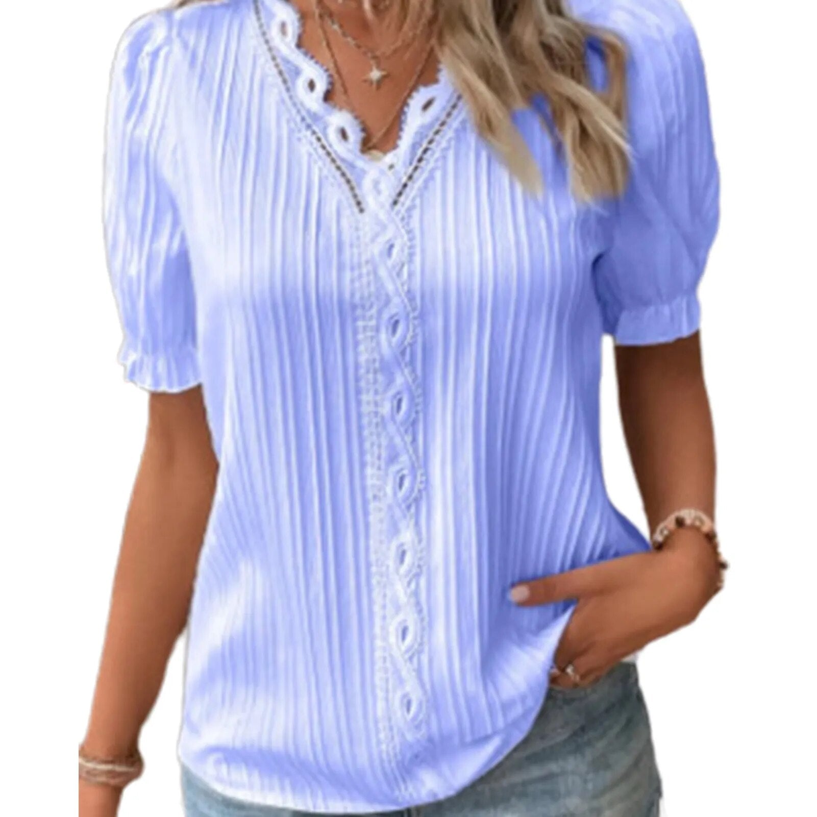 JuliaFashion-Elegant Vertical Stripe Blouses