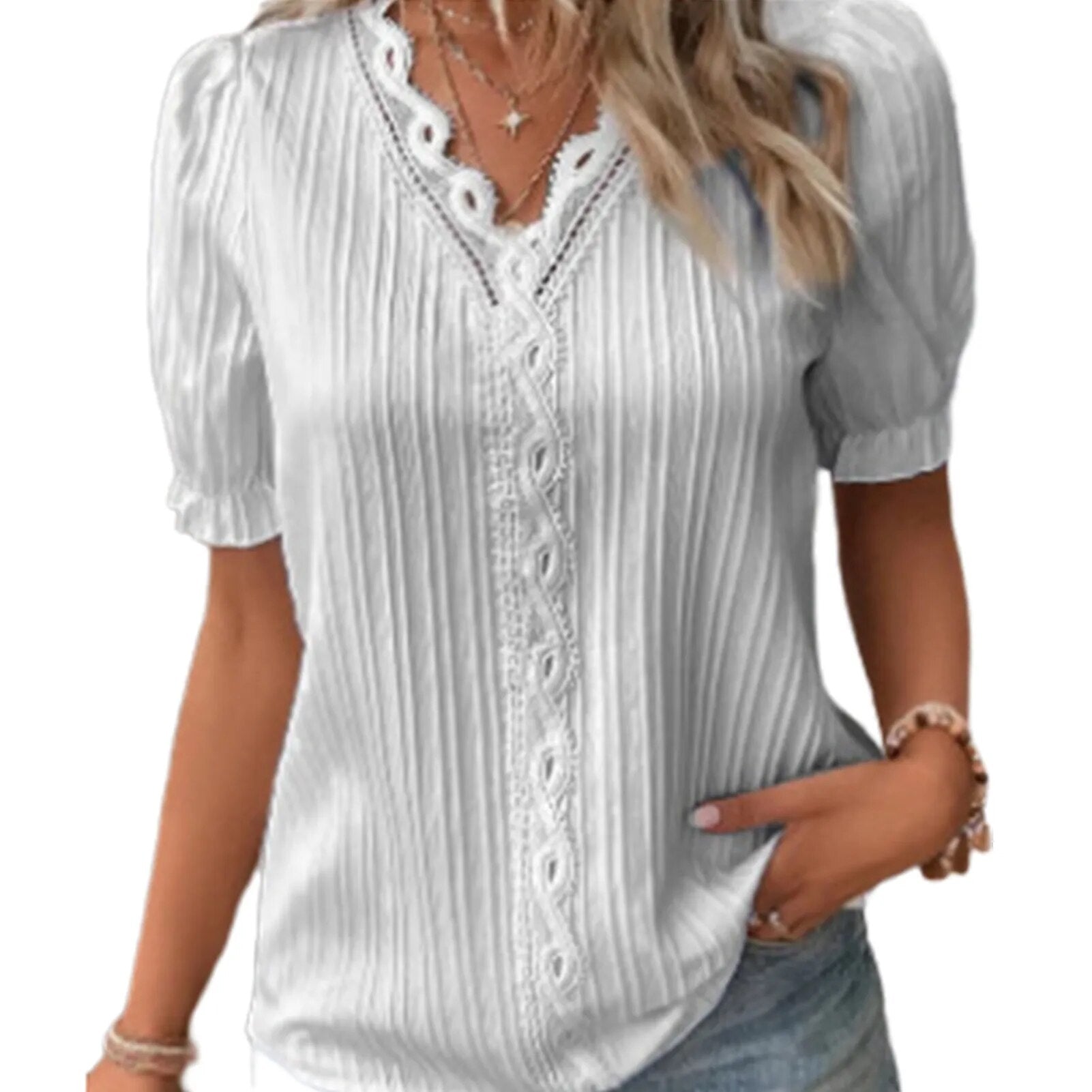 JuliaFashion-Elegant Vertical Stripe Blouses