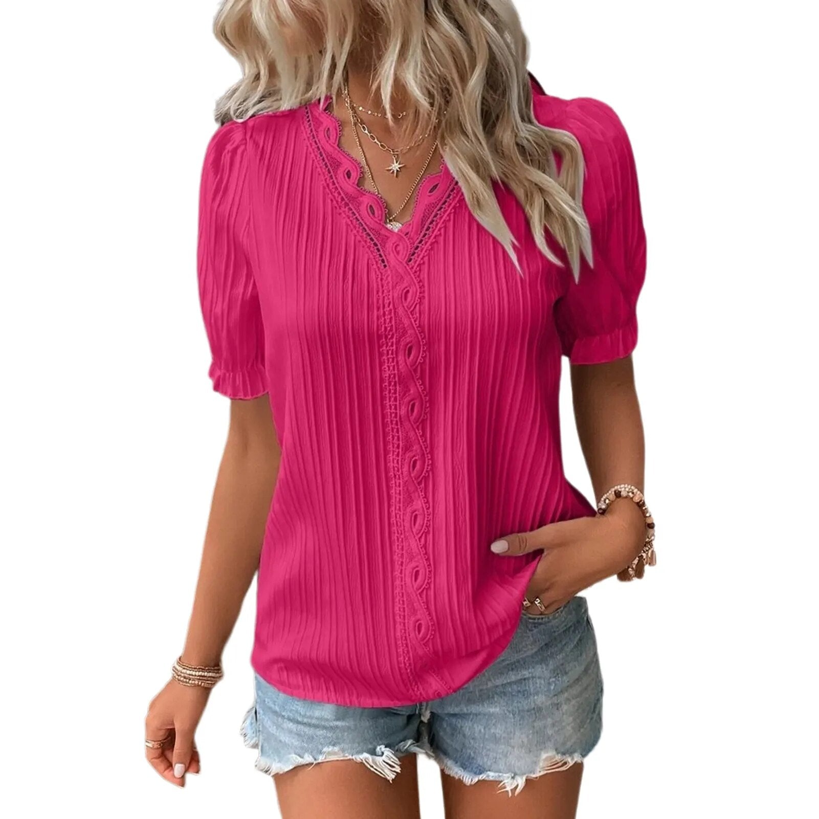 JuliaFashion-Elegant Vertical Stripe Blouses