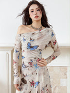 Butterfly One Shoulder Midi Dress