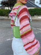 JuliaFashion - Chic Knitted Y2K Vintage Striped Loose Long Sleeve Pullover 90s Retro Sweater