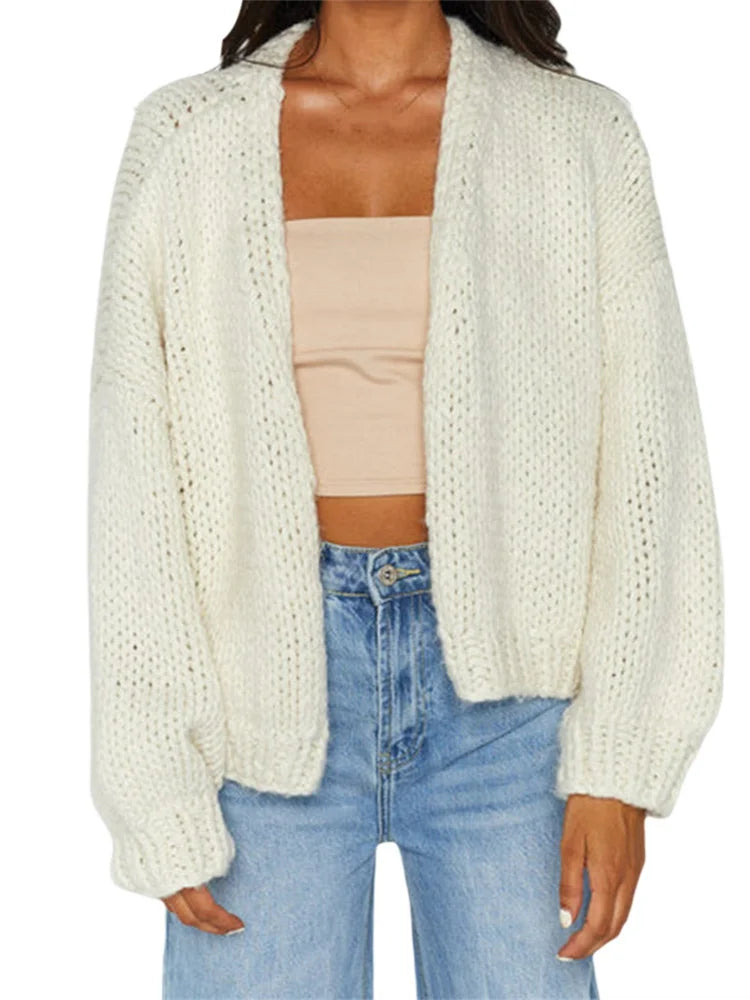 JuliaFashion - Female Contrast Color/Solid Long Sleeve Loose Knitted Cardigan Fall Winter Warm Sweater