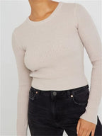 JuliaFashion - Casual Ruched Long Sleeve Spring Fall Solid Slim Fit Female Knitted Sweater