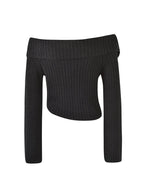 JuliaFashion - Knitted Long Sleeve Slash Neck Off Shoulder Pullovers Spring Fall Cropped Sweater