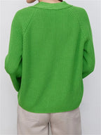 JuliaFashion - Spring Fall Knitted Long Sleeve V Neck Single-breasted Knitwear Solid Loose Cardigan Sweater