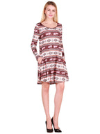 JuliaFashion - 2024 Snowy Xmas Printed Boat Neck Mini Dress