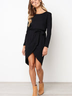 JuliaFashion-Cocktail Hour Boat Neck High-Low Dress