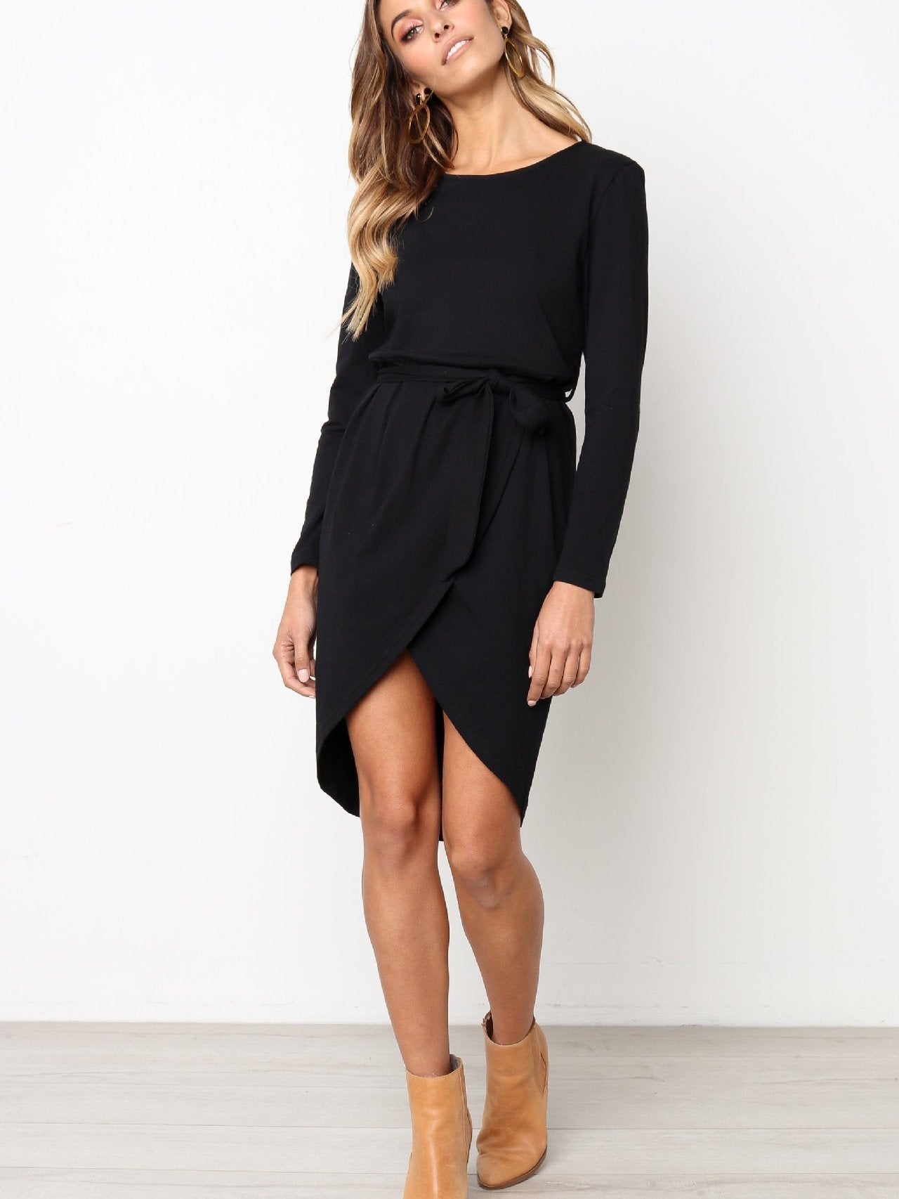 JuliaFashion-Cocktail Hour Boat Neck High-Low Dress